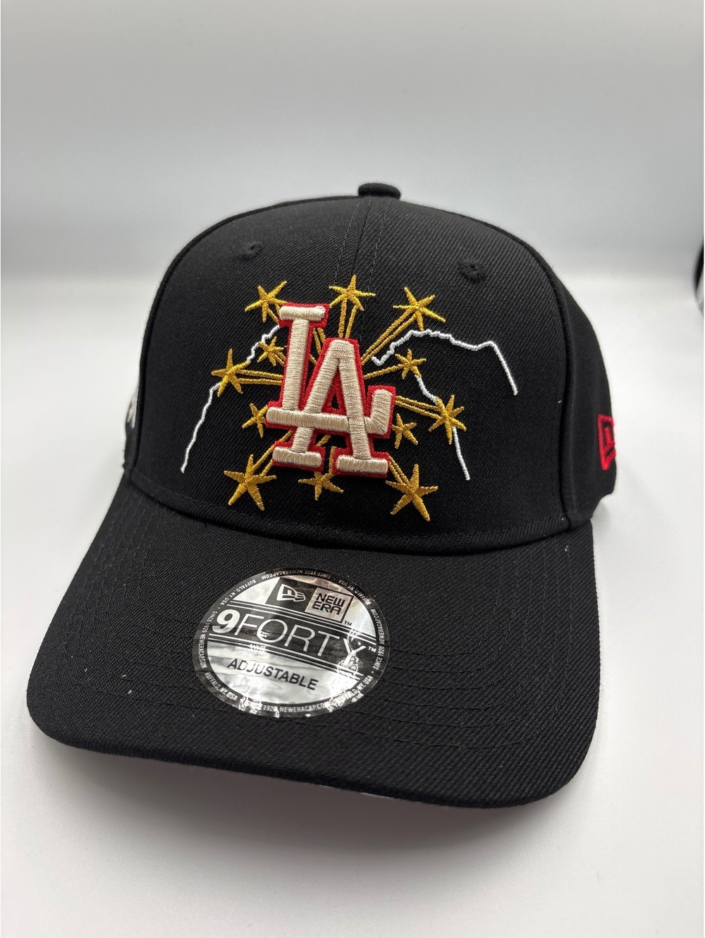 New Era 9FORTY Adjustable LA Dodgers Black Baseball Cap with Fireworks